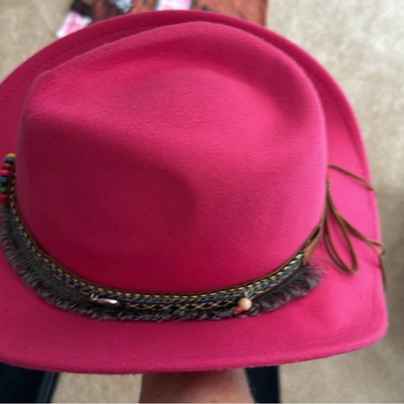 Fuchsia Cowgirl Hat with Beaded Trim - Picture 3 of 3